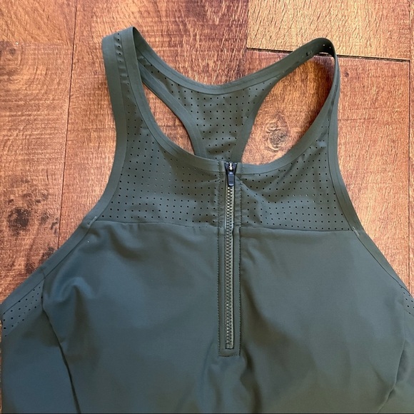 NWT Athleta Bonaire zip front Tankini top Sz small olive green swim bathing suit - Picture 2 of 9